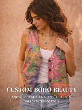 Handwoven Guatemalan Floral Vest Mercanized Cotton Artisan O/S Boho Statement